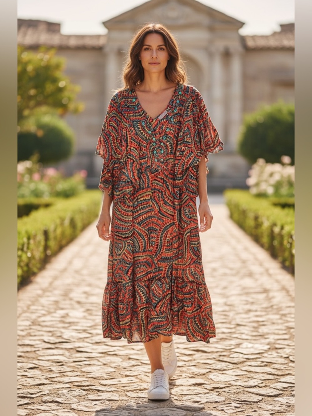 Wallis Orange and Blue Asymmetrical Sundress